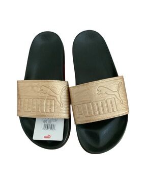 Puma Leadcat Slide Women’s Synthetic Comfort Slip-On Black GoldSize 7.5 Slippers